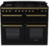 Rangemaster ESDLB110DFPGBL/AB1 Estel Deluxe BC 110cm Dual Fuel Range Cooker - Gloss Black/Antique Brass Trim