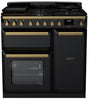 Rangemaster ESDL90DFPGBL/AB1 Estel Deluxe 90cm Dual Fuel Range Cooker - Gloss Black/Antique Brass Trim