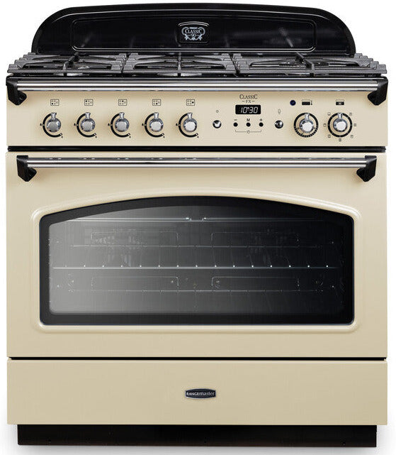 Rangemaster CLAS90FXDFFCR/C Classic FX 90cm Dual Fuel Range Cooker - Cream/Chrome Trim