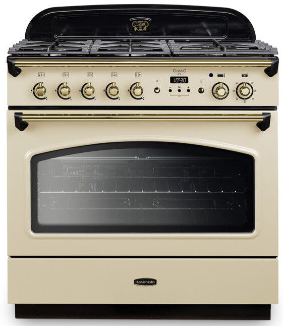 Rangemaster CLAS90FXDFFCR/B Classic FX 90cm Dual Fuel Range Cooker - Cream/Brass Trim