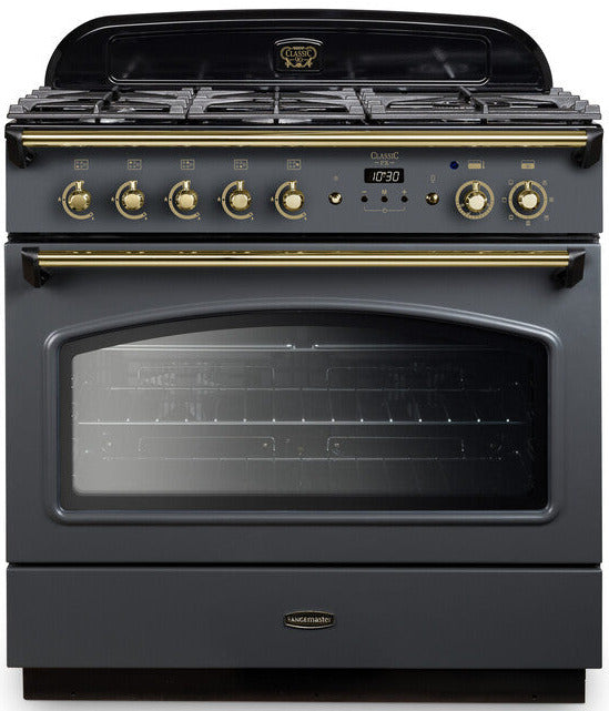 Rangemaster CLAS90FXDFFSL/B Classic FX 90cm Dual Fuel Range Cooker - Slate/Brass Trim