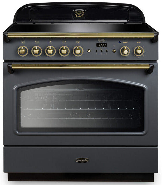 Rangemaster CLAS90FXEISL/B Classic FX 90cm Electric Range Cooker with Induction Hob - Slate/Brass Trim