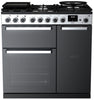 Rangemaster EDDL90DFGBLK/CM1 Edge Deluxe 90cm Dual Fuel Range Cooker - Black Glass/Chrome Trim