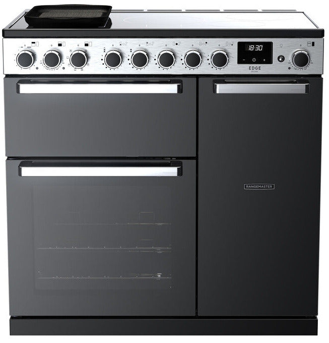 Rangemaster EDDL90EIGBLK/CM1 Edge Deluxe 90cm Induction Range Cooker - Black Glass/Chrome Trim