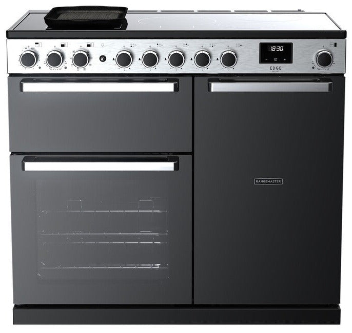 Rangemaster EDDL100EIGBLK/CM1 Edge Deluxe 100cm Induction Range Cooker - Black Glass/Chrome Trim