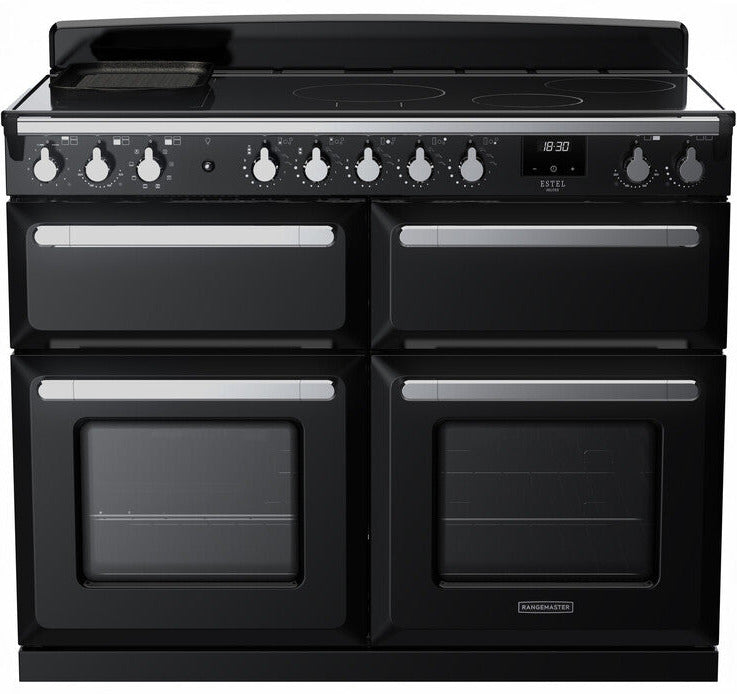 Rangemaster ESDLB110EIPGBL/CM1 Estel Deluxe BC 110cm Induction Range Cooker - Gloss Black/Chrome Trim