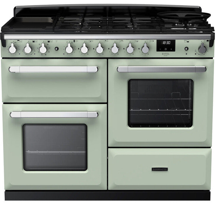 Rangemaster ESDLO110DFPMNT/CM1 Estel Deluxe OC 110cm Dual Fuel Range Cooker - Mint/Chrome Trim