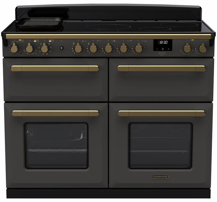 Rangemaster ESDLB110EIPSLT/AB1 Estel Deluxe BC 110cm Induction Range Cooker - Slate/Antique Brass Trim