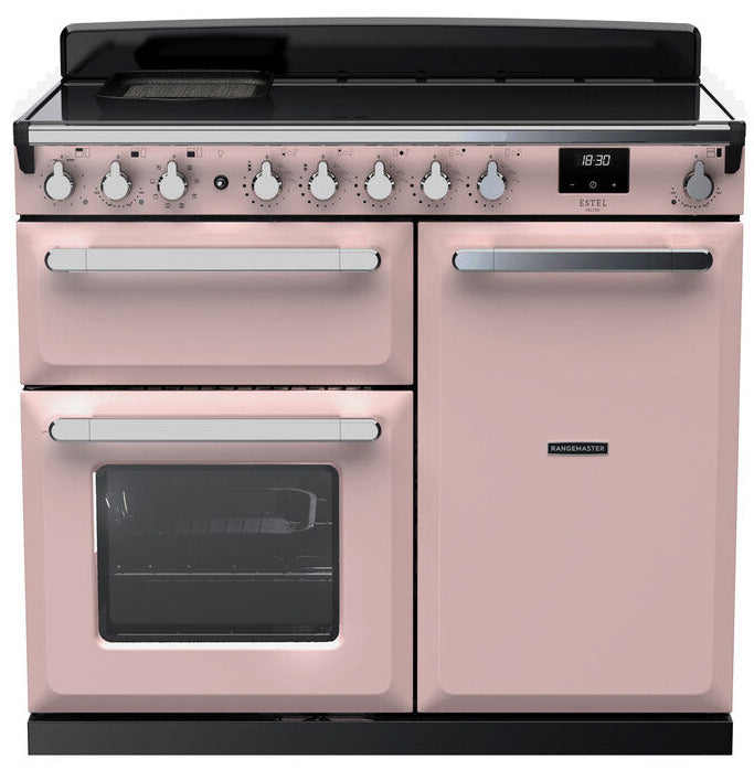 Rangemaster ESDL100EIPPPK/CM1 Estel Deluxe 100cm Induction Range Cooker - Pale Pink/Chrome Trim