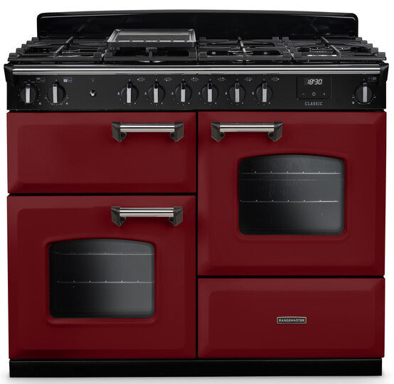 Rangemaster CLO110DFPBOR/CM1 Classic OC 110cm Dual Fuel Range Cooker - Bordeaux/Chrome Trim