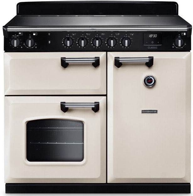 Rangemaster CL100EIPPCR/CM1 Classic 100cm Induction Range Cooker - Pale Cream/Chrome Trim