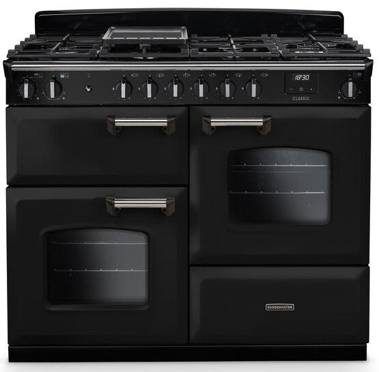 Rangemaster CLO110DFPGBL/CM1 Classic OC 110cm Dual Fuel Range Cooker - Gloss Black/Chrome Trim