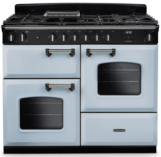 Rangemaster CLO110DFPMSB/CM1 Classic OC 110cm Dual Fuel Range Cooker - Misty Blue/Chrome Trim