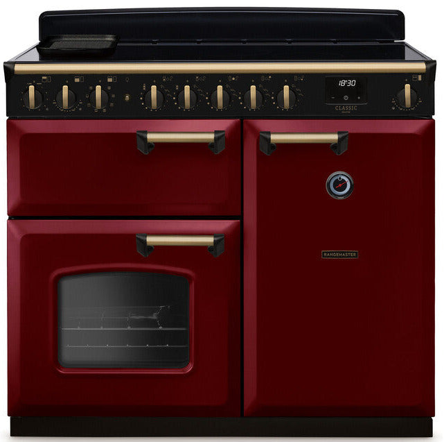Rangemaster CLDL100EIPBOR/AB1 Classic Deluxe 100cm Induction Range Cooker - Bordeaux/Antique Brass Trim