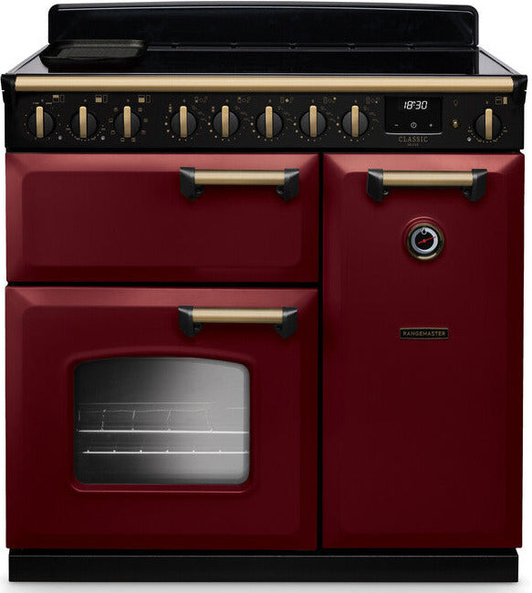 Rangemaster CLDL90EIPBOR/AB1 Classic Deluxe 90cm Induction Range Cooker - Bordeaux/Antique Brass Trim