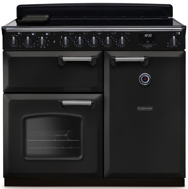 Rangemaster CLDL100EIPCBL/CM1 Classic Deluxe 100cm Induction Range Cooker - Charcoal Black/Chrome Trim