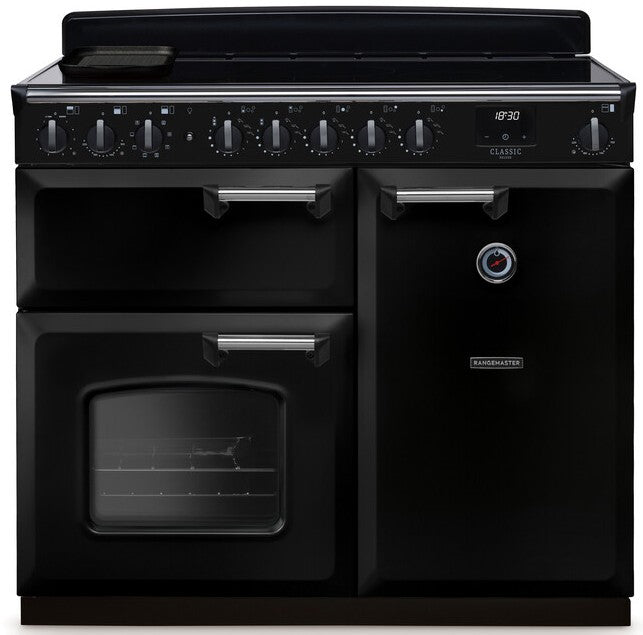 Rangemaster CLDL100EIPGBL/CM1 Classic Deluxe 100cm Induction Range Cooker - Gloss Black/Chrome Trim