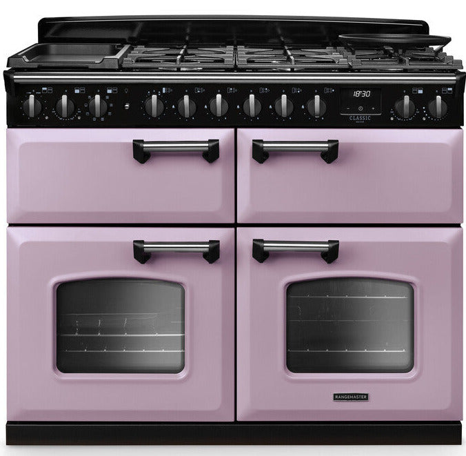 Rangemaster CLDLB110DFPHTH/CM1 Classic Deluxe BC 110cm Dual Fuel Range Cooker - Heather/Chrome Trim