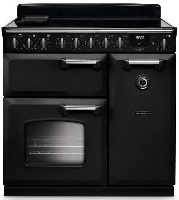 Rangemaster CLDL90EIPGBL/CM1 Classic Deluxe 90cm Induction Range Cooker - Gloss Black/Chrome Trim