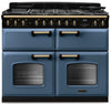 Rangemaster CLDLB110DFPSTB/AB1 Classic Deluxe BC 110cm Dual Fuel Range Cooker - Stone Blue/Antique Brass Trim