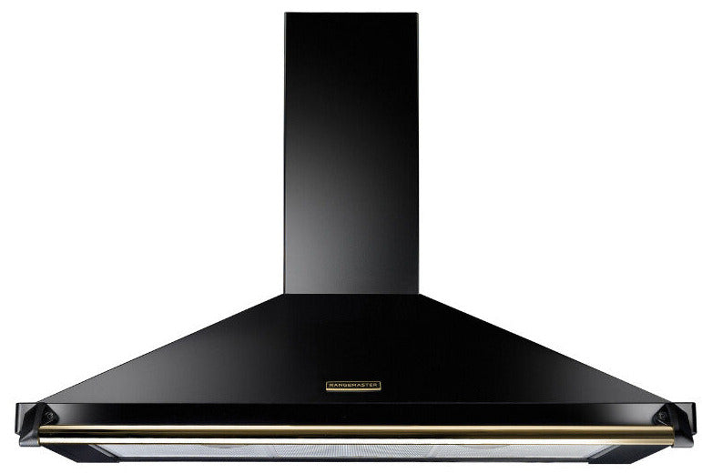 Rangemaster RCLAHDC110BL/B Classic 110cm Chimney Hood - Black/Brass Rail