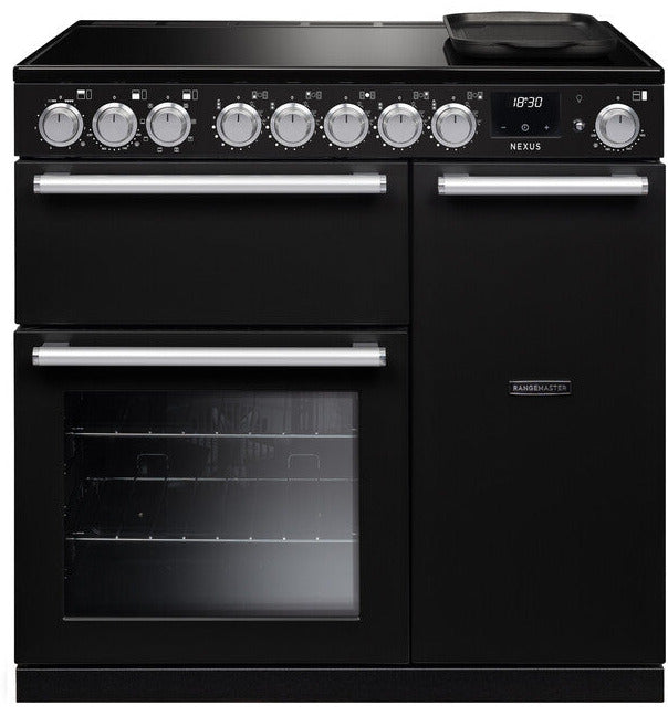 Rangemaster NEX90EIPGBL/CM1 Nexus Deluxe 90cm Electric Range Cooker with Induction Hob - Gloss Black