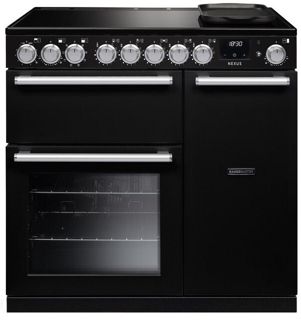 Rangemaster NEX90EIPCBL/CM1 Nexus Deluxe 90cm Electric Range Cooker with Induction Hob - Charcoal Black