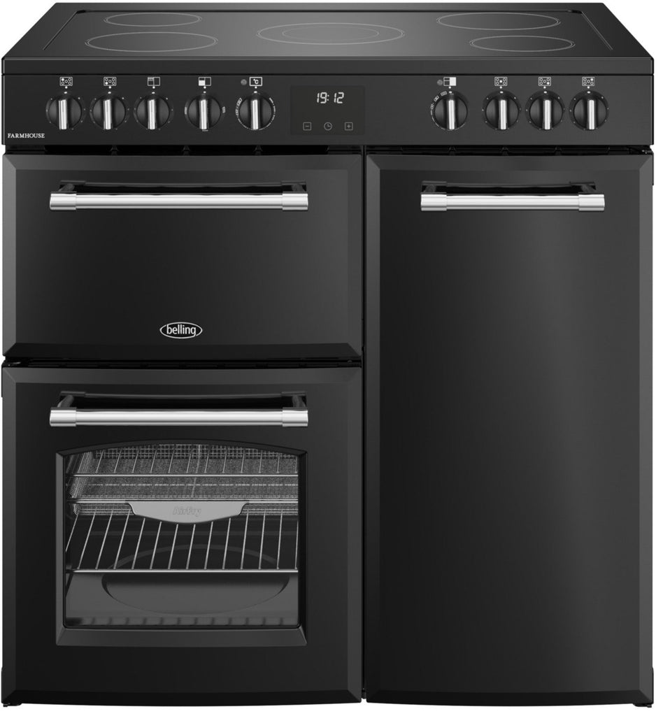 Belling Farmhouse 90E 90cm Electric Range Cooker with Ceramic Hob - Black