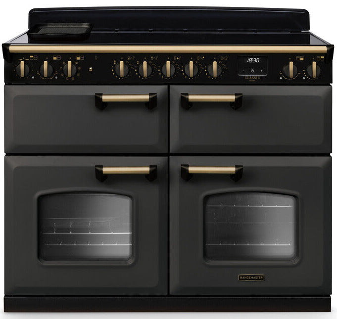 Rangemaster CLDLB110EIPSLT/AB1 Classic Deluxe BC 110cm Induction Range Cooker - Slate/Antique Brass Trim