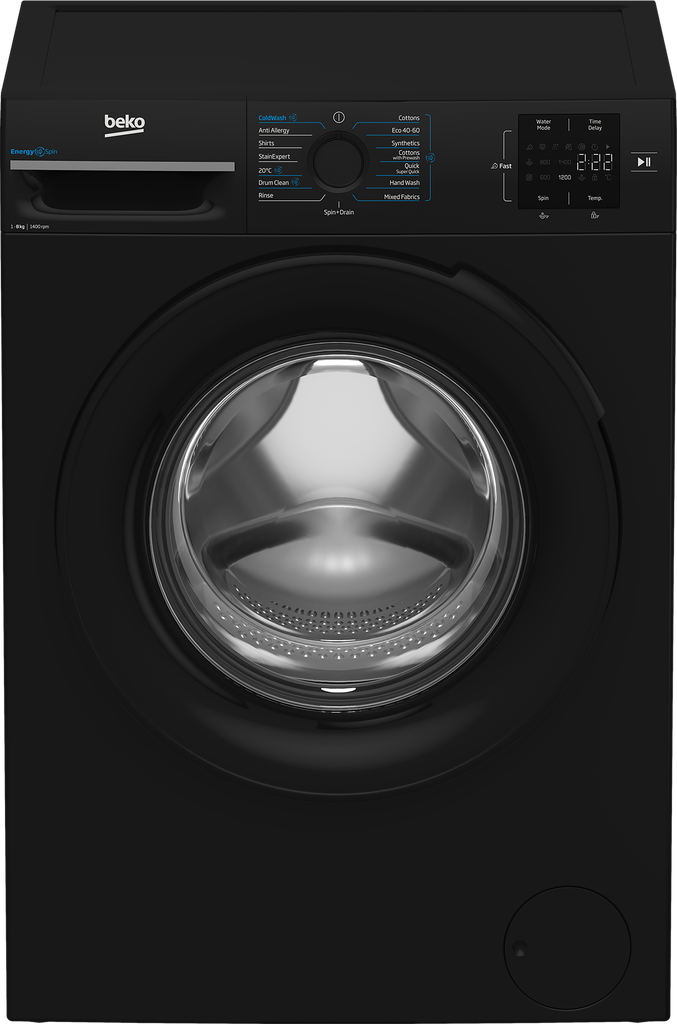 Beko BMN3WT3841B 8Kg Washing Machine with 1400 rpm - Black - A Rated