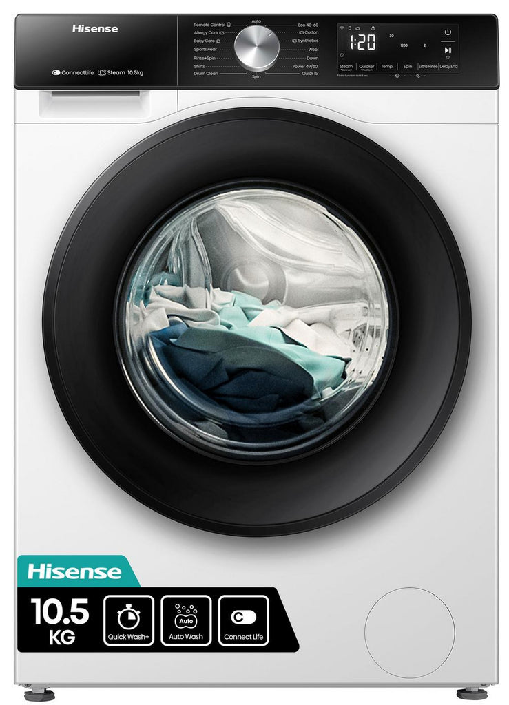 Hisense WF3S1043BW3 10.5Kg Washing Machine with 1400 rpm - White - A Rated