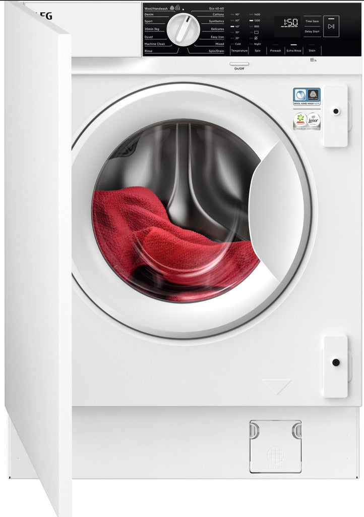 AEG 6000 LFX6G8434BI 8Kg Integrated Washing Machine with 1400 rpm - White - B Rated