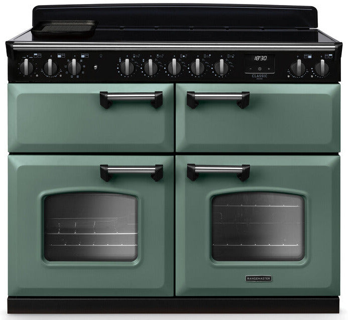 Rangemaster CLDLB110EIPMGR/CM1 Classic Deluxe BC 110cm Induction Range Cooker - Mineral Green/Chrome Trim