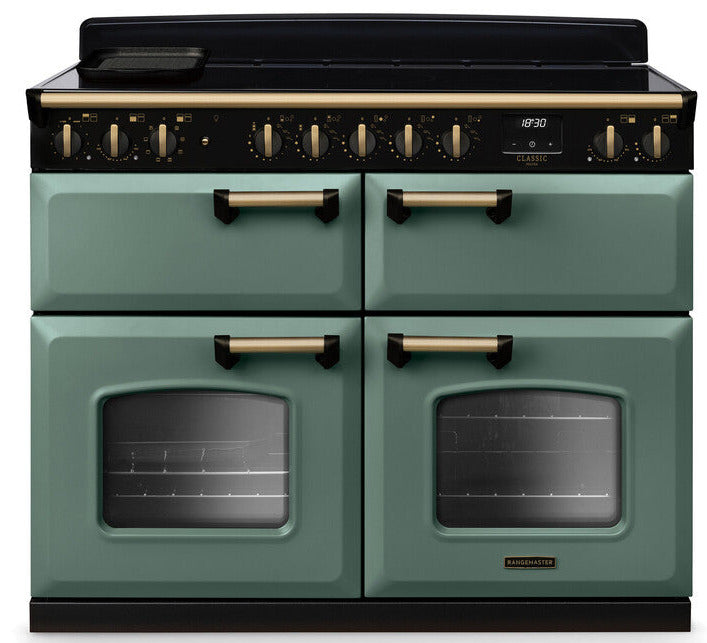 Rangemaster CLDLB110EIPMGR/AB1 Classic Deluxe BC 110cm Induction Range Cooker - Mineral Green/Antique Trim