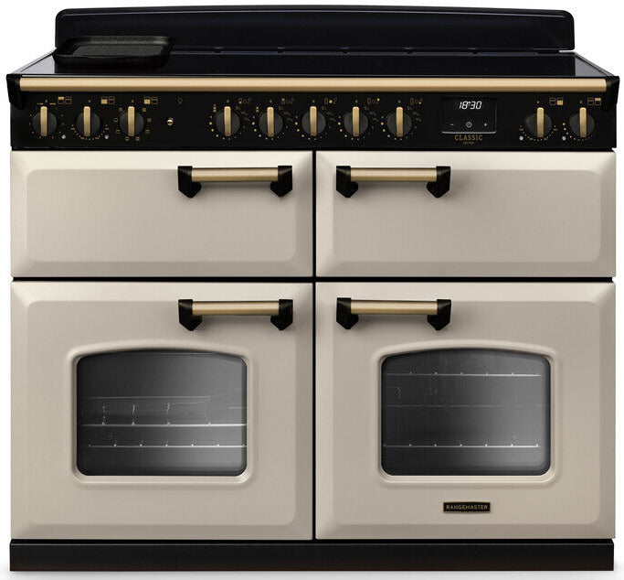 Rangemaster CLDLB110EIPPCR/AB1 Classic Deluxe BC 110cm Induction Range Cooker - Pale Cream/Antique Brass Trim