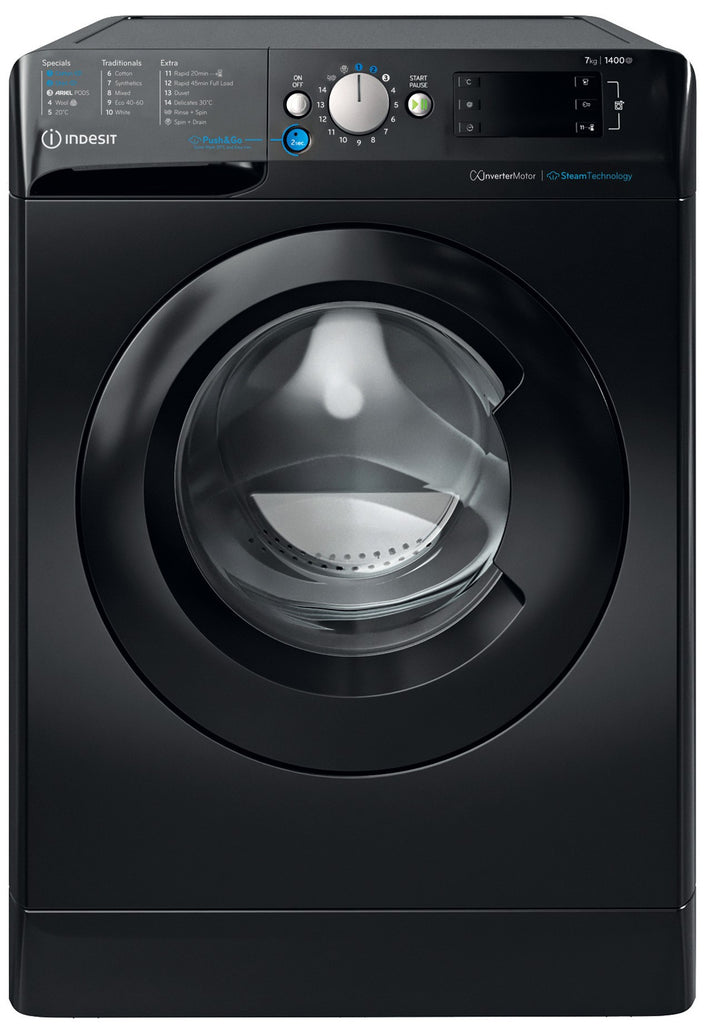 Indesit Push&Go BWE71496XKVUK 7Kg Washing Machine with 1400 rpm - Black - A Rated