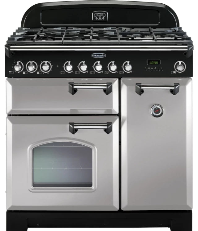 Rangemaster Classic Deluxe CDL90DFFRP/C 90cm Dual Fuel Range Cooker - Royal Pearl/Chrome Trim