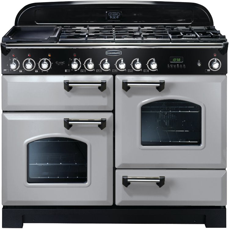 Rangemaster Classic Deluxe CDL110DFFRP/C 110cm Dual Fuel Range Cooker - Royal Pearl/Chrome Trim