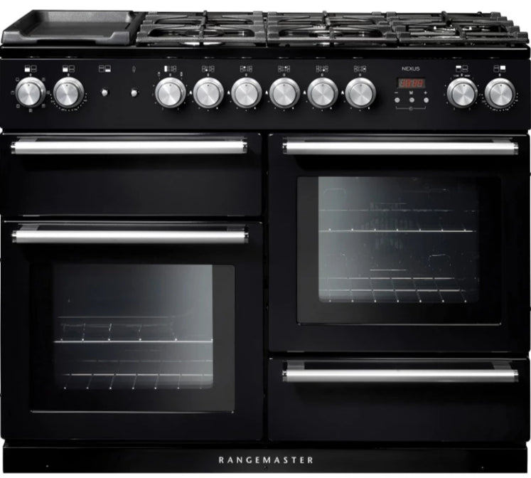 Rangemaster Nexus NEX110DFFBL/C 110cm Dual Fuel Range Cooker - Black/Chrome Trim