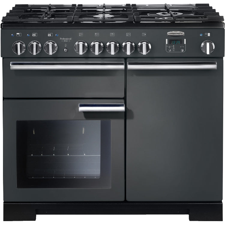 Rangemaster Professional Deluxe PDL100DFFSL/C 100cm Dual Fuel Range Cooker - Slate/Chrome Trim