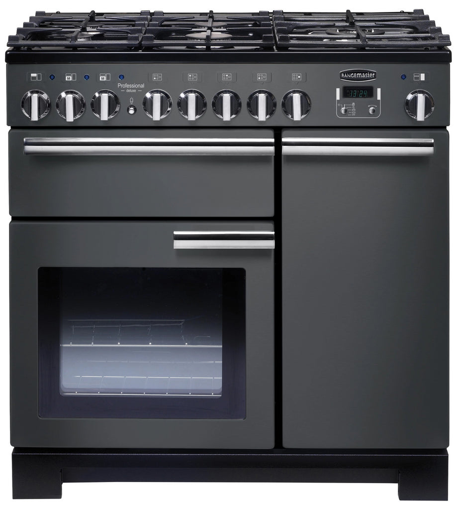 Rangemaster Professional Deluxe PDL90DFFSL/C 90cm Dual Fuel Range Cooker - Slate/Chrome Trim