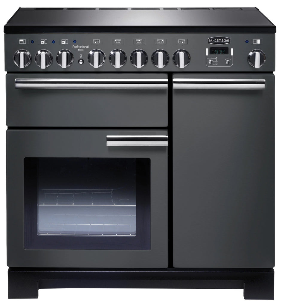 Rangemaster Professional Deluxe PDL90EISL/C 90cm Electric Range Cooker with Induction Hob - Slate/Chrome Trim