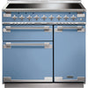 Rangemaster Elise ELS90EICA 90cm Electric Range Cooker with Induction Hob - China Blue/Brushed Chrome Trim