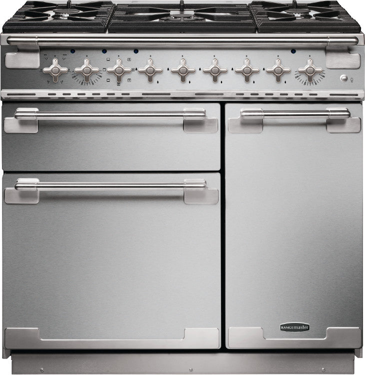 Rangemaster Elise ELS90DFFSS 90cm Dual Fuel Range Cooker - Stainless Steel/Brushed Chrome Trim