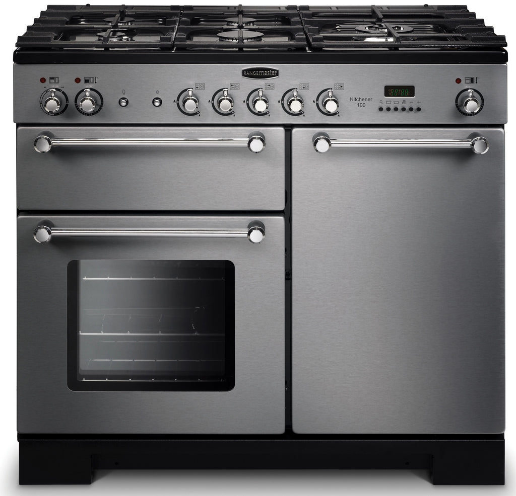 Rangemaster Kitchener KCH100NGFSS/C 100cm Gas Range Cooker - Stainless Steel/Chrome Trim