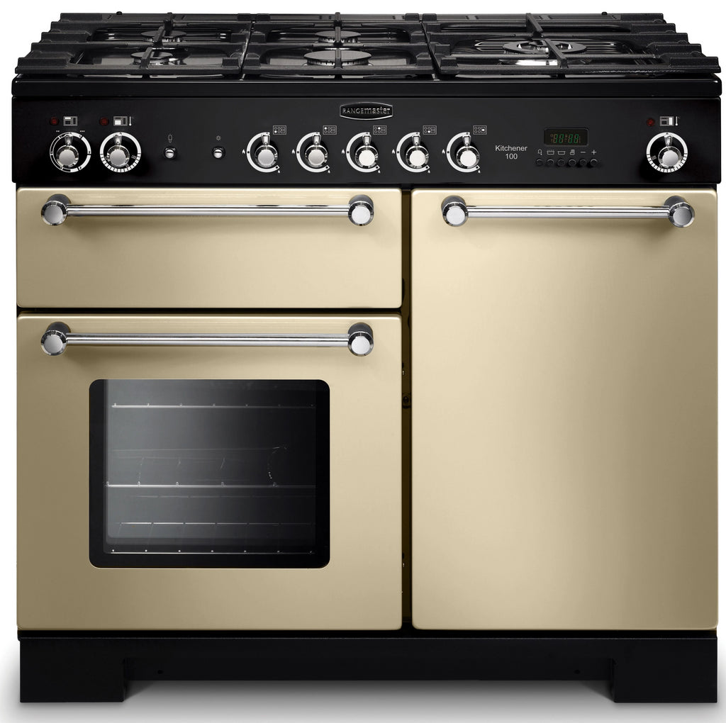 Rangemaster Kitchener KCH100NGFCR/C 100cm Gas Range Cooker - Cream/Chrome Trim