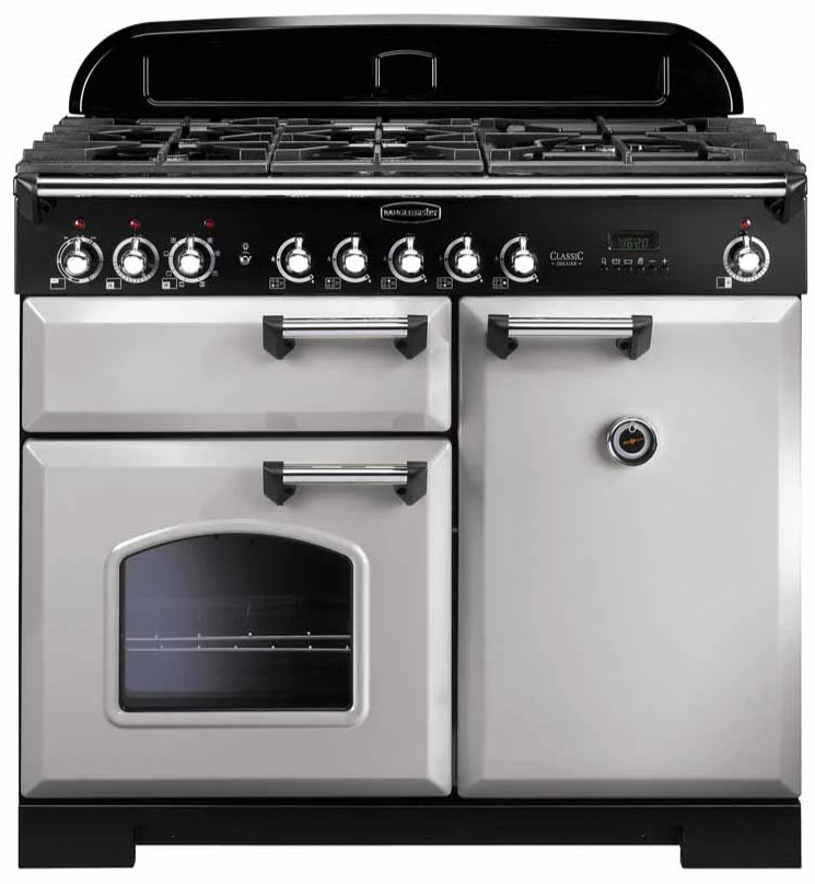 Rangemaster Classic Deluxe CDL100DFFRP/C 100cm Dual Fuel Range Cooker - Royal Pearl/Chrome Trim