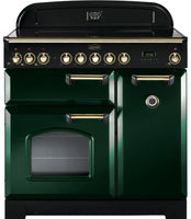 Rangemaster Classic Deluxe CDL90ECRG/B 90cm Electric Range Cooker with Ceramic Hob - Green/Brass Trim