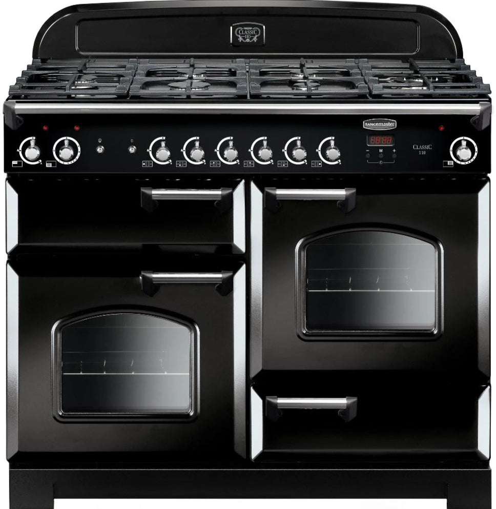 Rangemaster Classic CLA110NGFBL/C 110cm Gas Range Cooker - Black/Chrome Trim