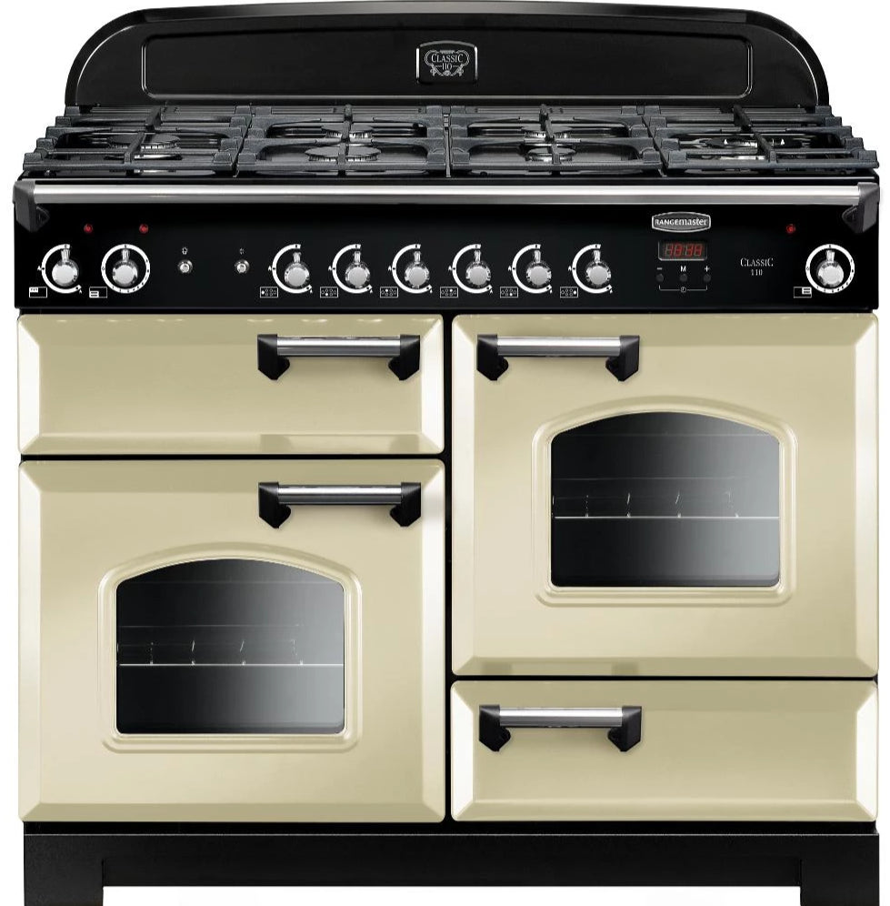 Rangemaster Classic CLA110NGFCR/C 110cm Gas Range Cooker - Cream/Chrome Trim